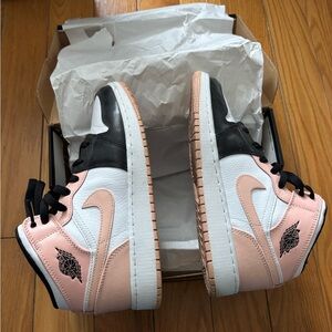 Jordan Air 1 Mid (GS) in White, Orange, and Black